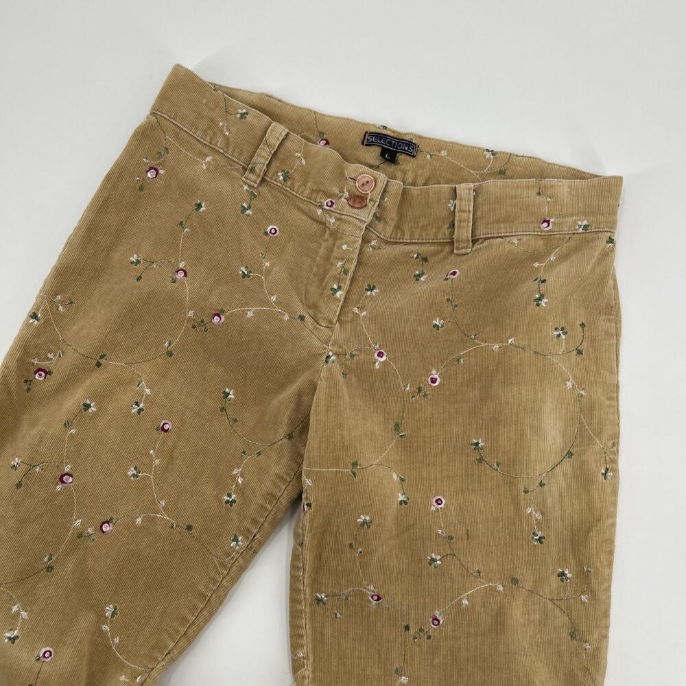Vintage Y2K Selections Corduroy Pants Womens Size L Tan Embroidered Bootcut